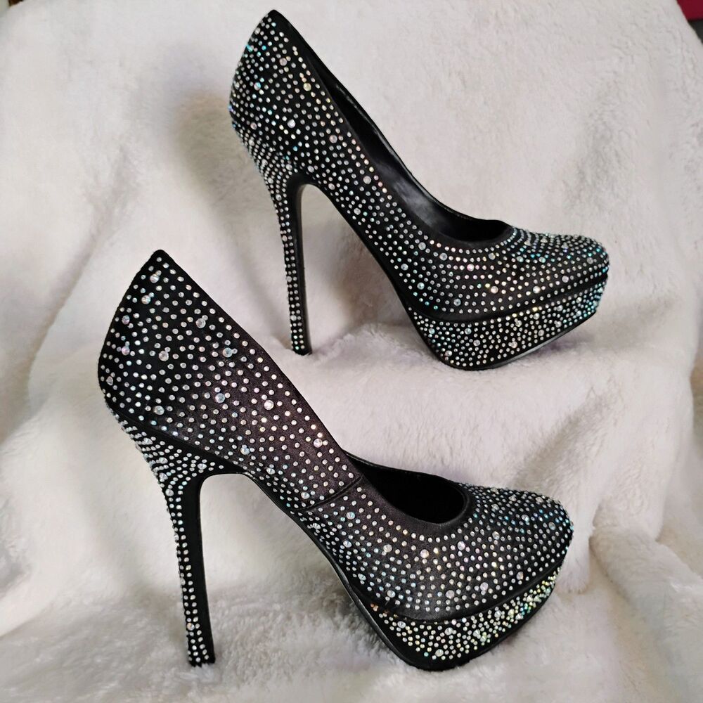 Deb Black Rhinestone Platform Stiletto Heels - Picture 12 of 16